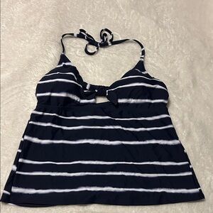 Kona Sol Navy and White Striped Swim Top | Size L |NWT